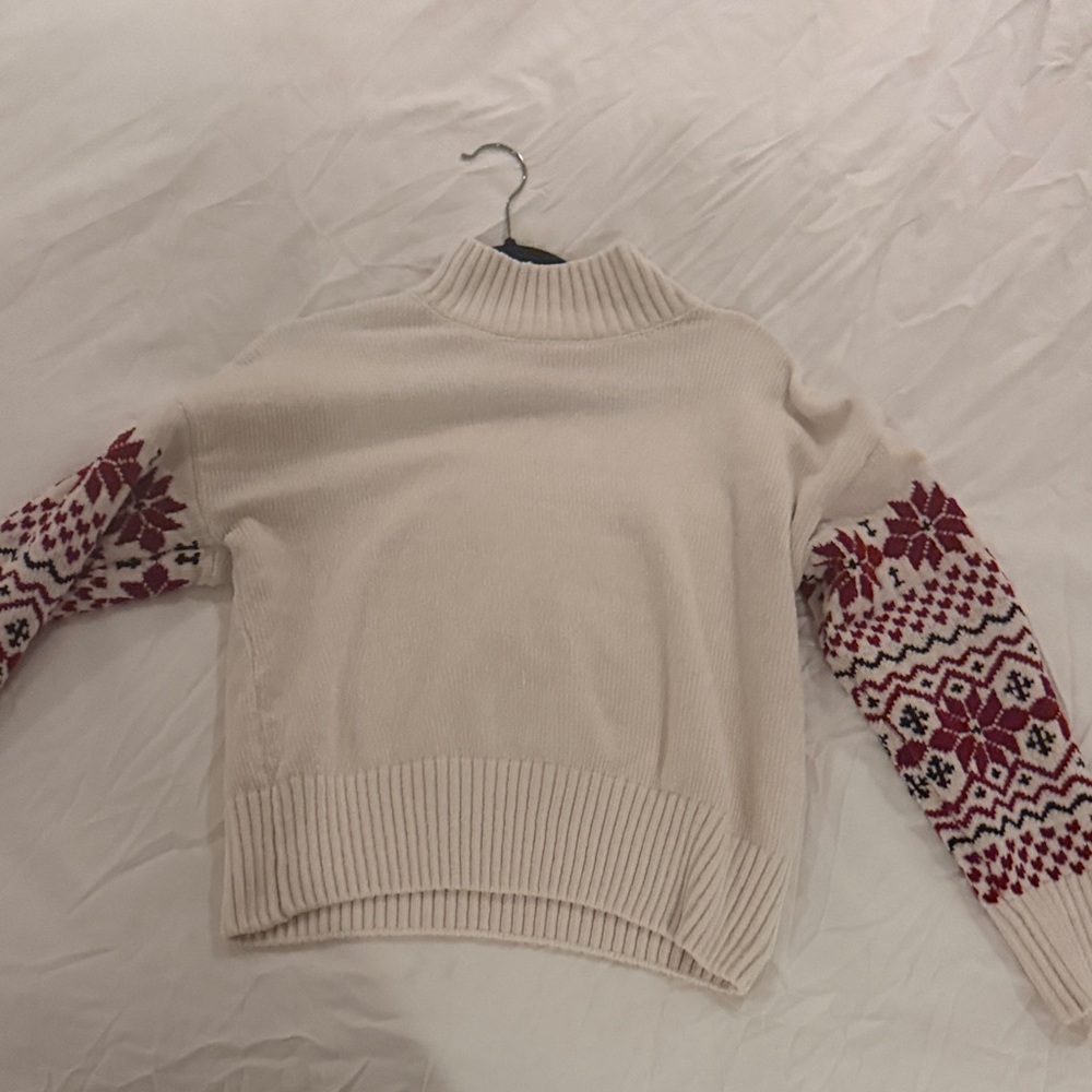 Christian Siriano Cream Sweater with Red Patterned Sleeves